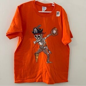 Port and Company Bright Orange Pirate Skeleton Tee